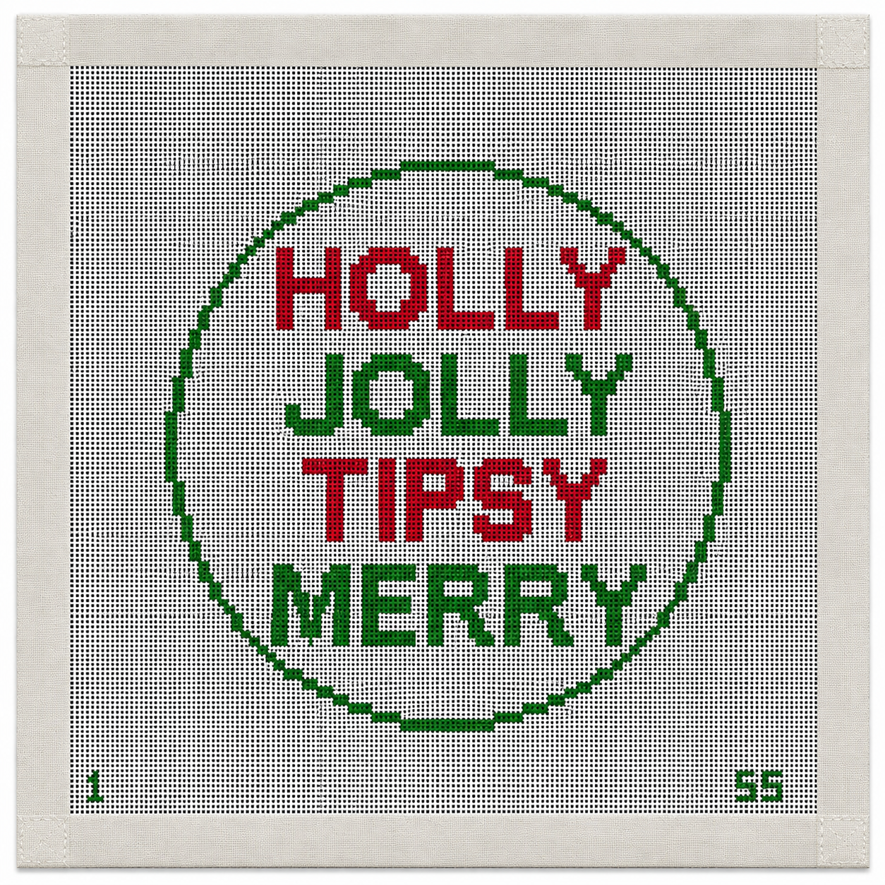 Holly Jolly Tipsy Merry Needlepoint Canvas