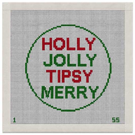 Holly Jolly Tipsy Merry Needlepoint Canvas